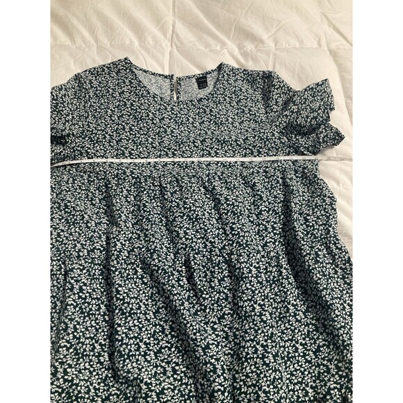 Shein Green White Floral Summer Dress L Womens Flutter Sleeves Summer Tired - Picture 5 of 9